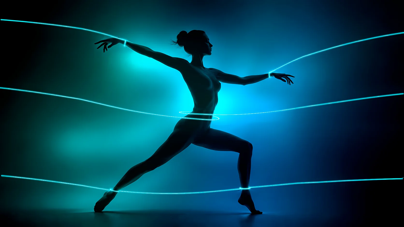 An animator silhouette surrounded by luminous motion paths
