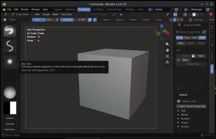Animated ZRef demo: the reference panel expands beside the Blender viewport while an image of a wooden door is resized, flipped, and rotated.