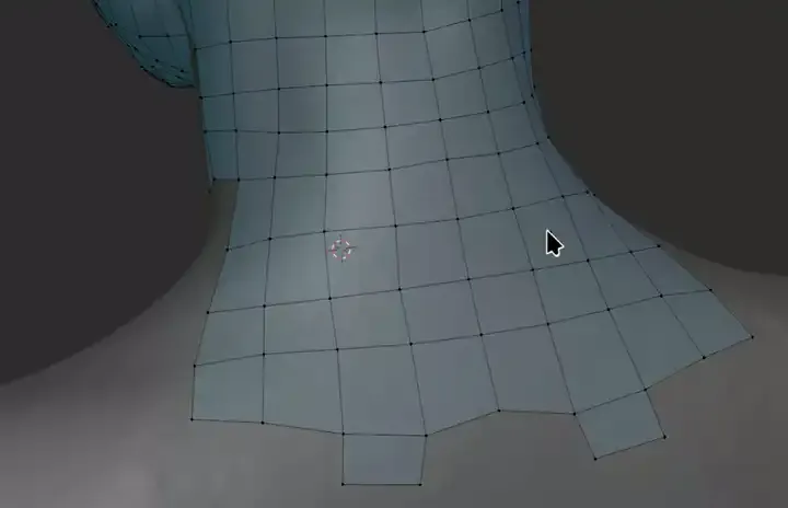 Animated Zculpt Retopo demo: new quads are drawn one by one across the neck of the sculpt, snapping onto the Subtool underneath as a reference surface.
